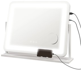 HOMCOM Espelho Maquilhagem Iluminação LED 3 Modos Suporte Telemóvel USB Prático Compacto 62,5x14x49,5 cm Branco Elegante | Aosom Portugal
