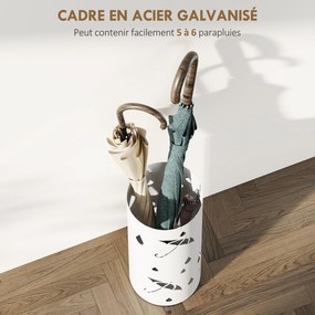 Suporte guarda-chuvas cilíndrico Ø 17 x 41 cm com suporte para guarda-chuvas, tabuleiro de gotejamento amovível e 4 ganchos, , branco