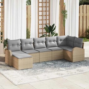 vidaXL Conjunto de Sofá de Jardim com 7 Peças e Almofadas Bege em Rattan Sintético