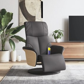 vidaXL Cadeira massagens reclinável c/apoio pés couro artificial cinza