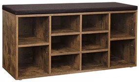 Banco de sapatos VASAGLE, prateleira para sapatos, sapateira, armário de armazenamento, 10 compartimentos, com almofada, para entrada, 104 x 30 x 48 cm, marrom rústico