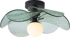 Candeeiro de Teto de Design Preto com Vidro Canelado Verde - Kemner