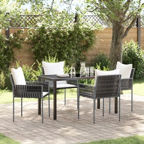 Conjunto de Jantar de 5 Peças Castanho com Almofadas em Rattan PE
