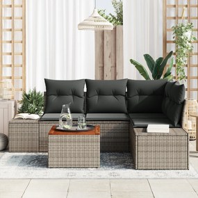 Conjunto de Sofá de 5 Peças com Almofadas Cinza Rattan Poliéster Acáci