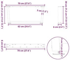 Pés para mesa de centro em V, 2 peças, branco, 70x(30-31,3) cm, aço