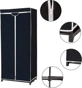Armario Guarda Roupa de tecido dobrável com fecho de correr Organizador de roupa têxtil com varão de suspensão 74 x 50 x 172 cm Preto