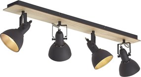 Foco de teto preto com madeira 4 luzes giratório e inclinável - Jakub