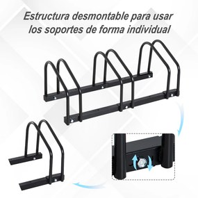 HOMCOM Estacionamento para 3 Bicicletas Suporte de Aço para Estacionar Bicicletas no chão para Interior e Exterior 70,5x33x27cm Preto