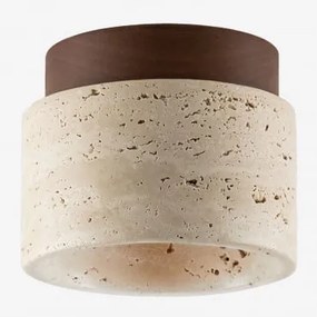 Plafon De Teto Ø10 Cm Em Travertino E Madeira Davise Cores Naturais - Sklum
