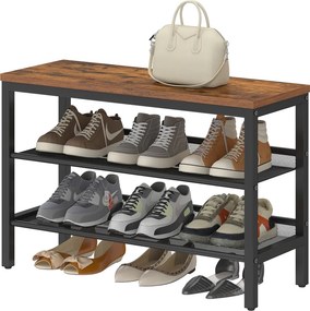 Sapateira com 3 níveis em estilo industrial 28 x 75 x 50 cm castanho-escuro e preto