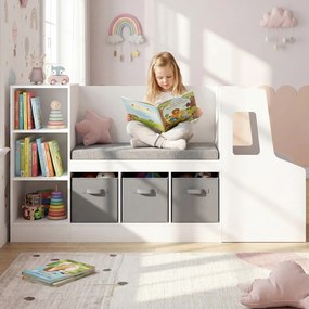 Estante Infantil em Forma de Camião com Assento, 159 x 40 x 81,5 cm, Prateleiras Reguláveis, Branco