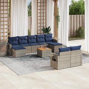 vidaXL 10 pcs conjunto sofás p/ jardim c/ almofadões vime PE cinzento