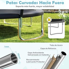 Trampolim exterior com escada Ø366 cm, para jardim com rede de segurança, cobertura de borda e estrutura metálica , preto.