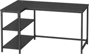Secretária com espaço de arrumação em L 120 x 80 x 76 cm, prateleira ajustável em altura Preto