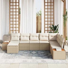Conjunto de Sofá de Jardim de 8 Peças com Almofadas Bege de Polirattan