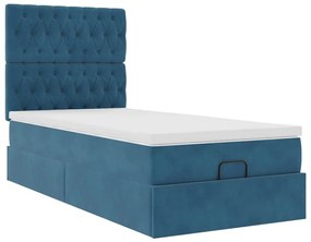 Estrutura cama otomana com colchões azul escuro 90x190cm veludo