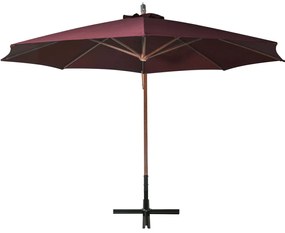Guarda-sol de jardim suspenso com poste abeto maciço bordô