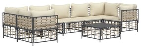 8 pcs conjunto lounge de jardim c/ almofadões vime PE antracite
