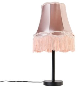 Candeeiro de mesa clássico preto com cúpula Granny rosa 30 cm - Simplo Clássico / Antigo