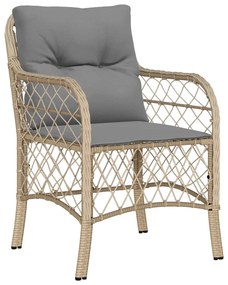 3 pcs conjunto bistrô com almofadões vime PE bege misturado