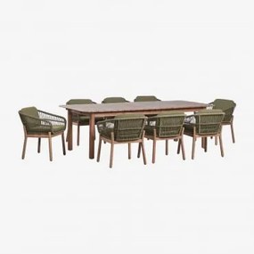 Conjunto De Mesa Retangular Extensível Duala 250-310x105 Cm E 8 Cadeiras De Jantar Em Madeira De Acácia E Corda Trançada Karvia Castanho Acácia & Bouc