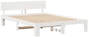Estrado de Cama com Cabeceira Branco 160x200 cm Madeira de Pinho