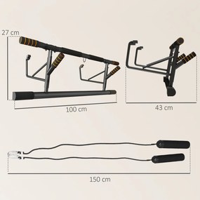 Barra de flexões para porta com faixas elásticas e pegas almofadadas 100 x 43 x 27 cm, preta