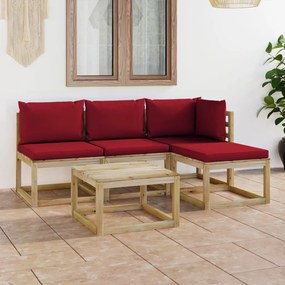 5 pcs conjunto lounge de jardim com almofadões vermelho tinto
