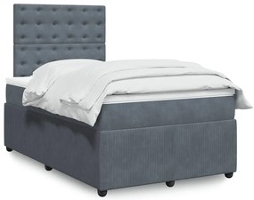 Cama boxspring com colchão 120x200 cm veludo cinzento-escuro
