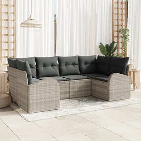 Conjunto de Sofá de Jardim 6 Peças com Almofadas Cinza Claro Rattan Po