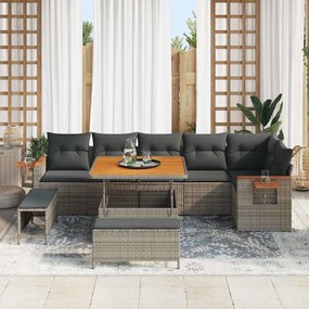 Conjunto de Sofás de Jardim vidaXL 9 Peças com Almofadas Cinzento Ratt