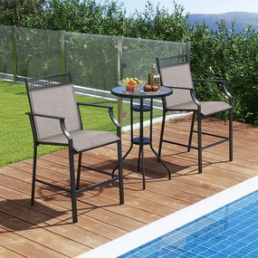 Conjunto de 2 bancos de bar para Jardim com apoio para os pés em metal à altura do balcão para jardim, piscina, varanda, cozinha Castanho