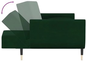 Sofá-cama 2 lugares com duas almofadas veludo verde-escuro