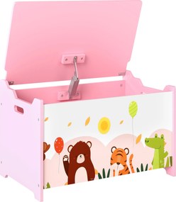 Baú de Brinquedos com Tampa Rebatível Fecho Suave Alças e Estampados de Animais 60x37x39 cm Rosa