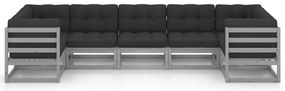 7pcs conjunto lounge de jardim c/ almofadões pinho maciço cinza