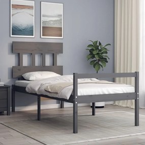 vidaXL Cama de solteiro para idosos com cabeceira madeira maciça cinza