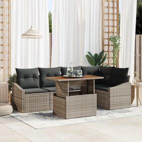 Conjunto de Sofás de Jardim de 6 Peças com Almofadas Cinza Rattan PE