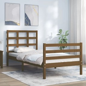 Estrutura cama cabeceira 100x200cm madeira maciça castanho-mel