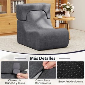 Cadeira de chão para adultos (MESA NÃO INCLUIDA) com apoio de cabeça removível Capa de veludo lavável e enchimento de espuma elástica Cinzenta
