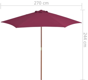 Guarda-sol de exterior poste madeira 270 cm vermelho bordô
