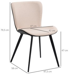 Conjunto de 2 Cadeiras de Sala de Jantar Estofadas em PU e Pés de Aço Conjunto de Cadeiras Modernas com Encosto para Cozinha Carga Máxima 150kg 47,5x5