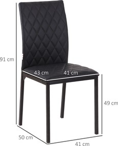 Conjunto de 4 Cadeiras de Sala de Jantar Estofadas (MESA NÃO INCLUIDA) com Pés de Metal Cadeiras Modernas 41x50x91 cm Preto