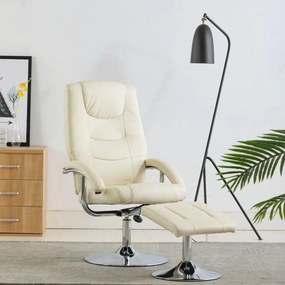 Cadeira reclinável c/ apoio de pés couro artificial branco nata