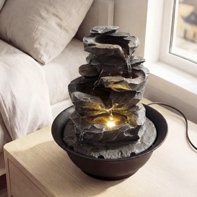 Fonte de mesa em cascata com bola de cristal giratória 21,5 x 26 cm, luz LED colorida, caudal ajustável, bomba silenciosa, decoração zen para casa e e