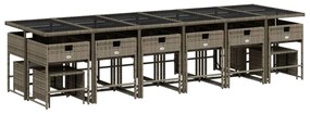 17 pcs conj. de jantar p/ jardim c/ almofadões vime PE cinzento