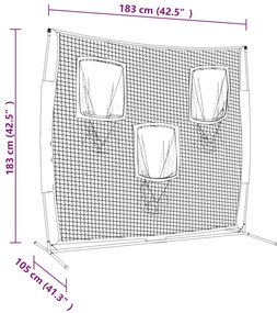 Rede de basebol portátil 183x105x183cm poliéster preto/vermelho