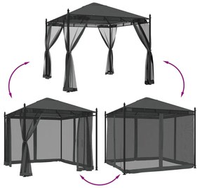 Gazebo com paredes de malha 2,93x2,93 m aço antracite