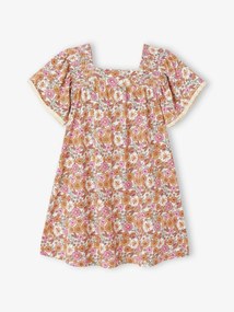 Agora -15%: Vestido às flores, mangas borboleta, para menina alperce-rosado