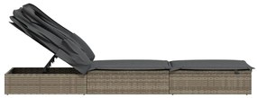 Espreguiçadeira c/ teto dobrável 213x63x97 cm vime PE cinzento