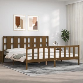 Estrutura cama cabeceira 180x200 cm madeira maciça castanho-mel